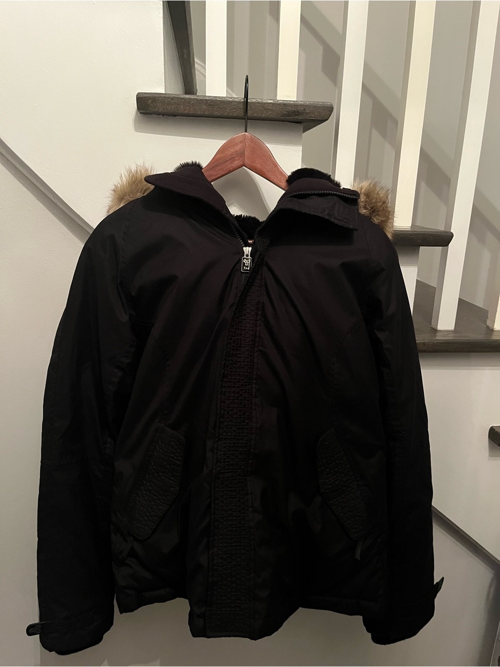 TNA Women’s Black Summit Winter Jacket with Faux-Fur Trim